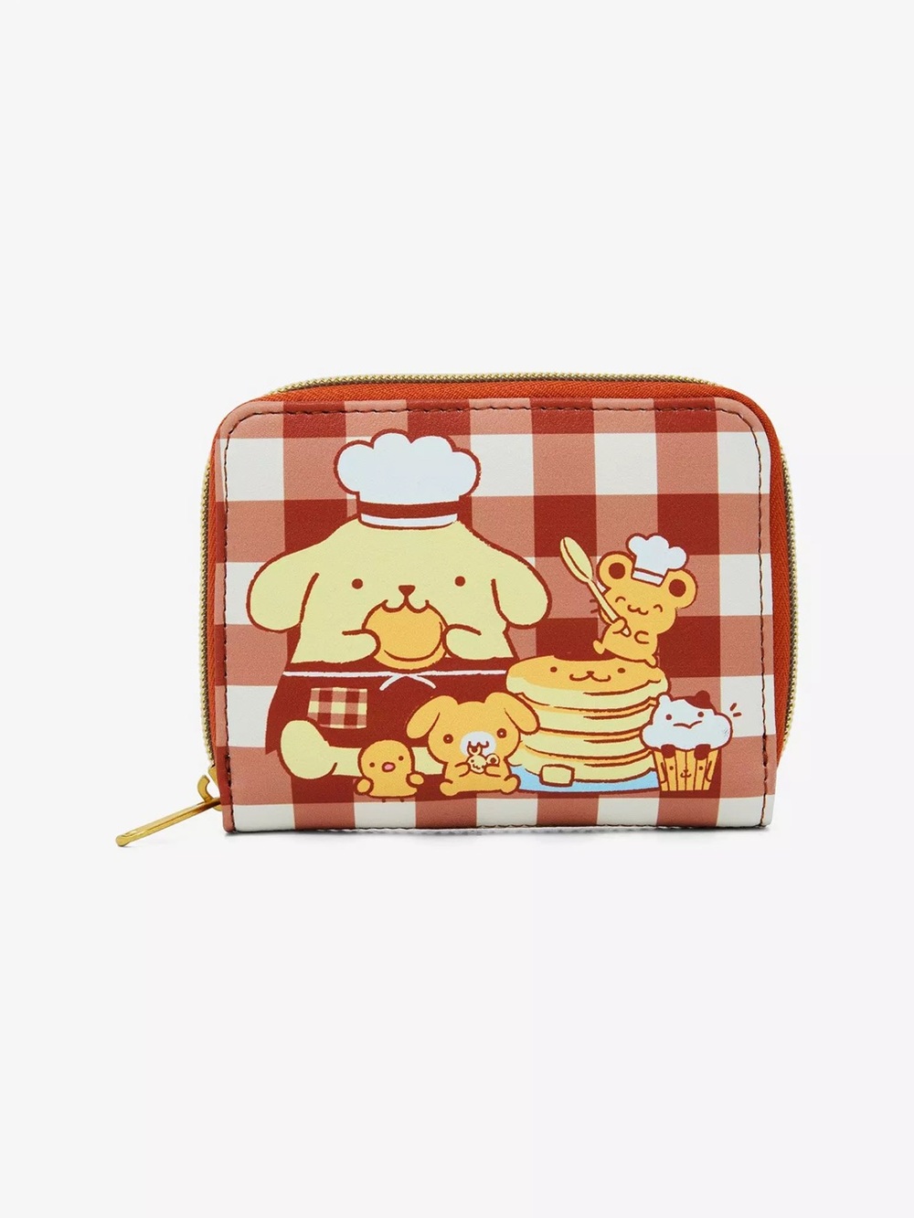 Sanrio Pompompurin Brown Gingham Zip Wallet